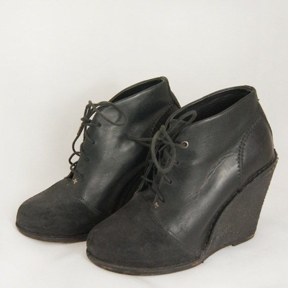 Rag & Bone Odval Black Patchwork Suede Leather Lace Up Wedge Booties - Picture 1 of 4